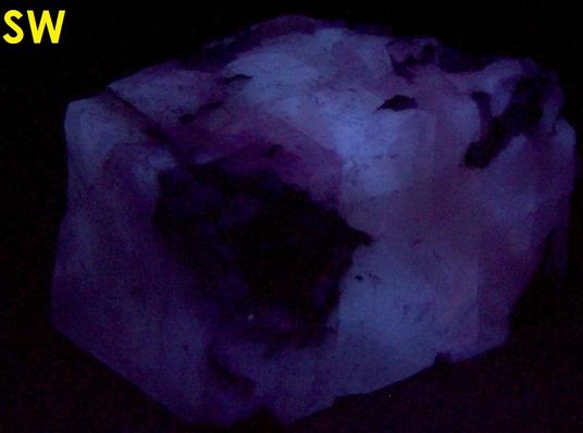 fluorescing CALCITE with LAUMONTITE - Churchville Quarry (Davis Quarry Company Inc.), Churchville, Hardford County, Maryland, USA