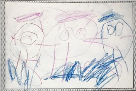 Kids drawing of blueberry picking