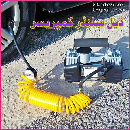 Air Compressor Double Cylinders in Pakistan for Car. It is Best Portable 12v Mini Air Pump to Inflate Tyre of Car such as Toyota Honda Suzuki
