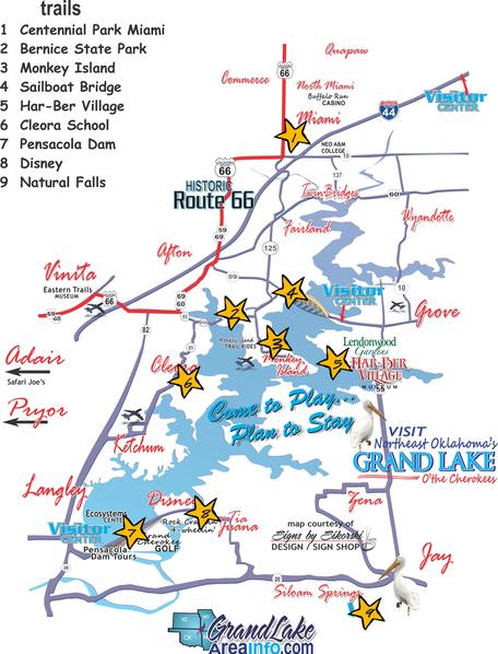 Grand Lake Ok Map Grand Lake OK walking hiking biking trails Grove Cleora Monkey 