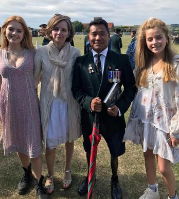 Laura Lawrence with Corporal Haribahadur Budha Magar at RGR25 and the launch of the new Gurkha book