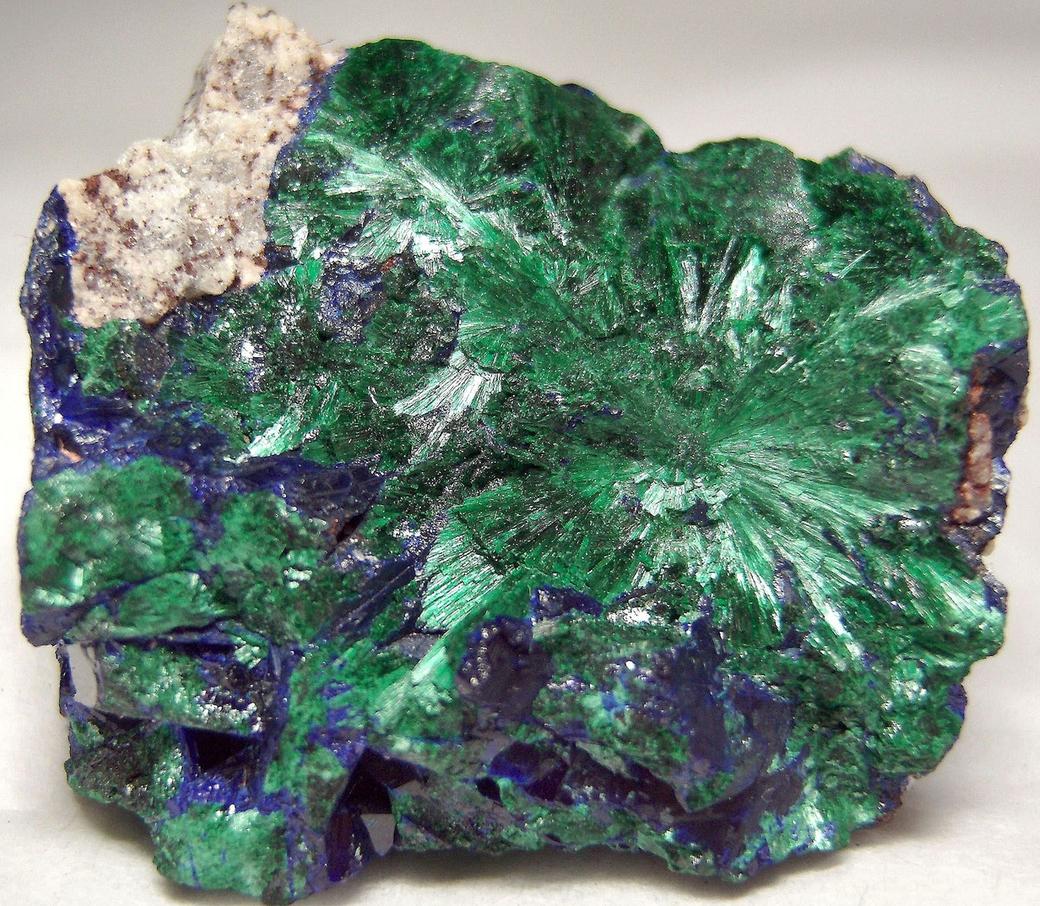 green Malachite, blue Azurite crystals, Milpillas Mine, Cuitaca, Mun. de Santa Cruz, Sonora, Mexico