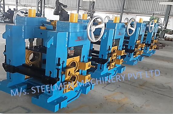 Y-TABLE FOR ROLLING MILLS, OIL LUBRICATION SYSTEM (Capacity - 50 LPM to 300 LPM), AUTOMATIC BUNDLING MACHINE, Hot Billet Shear, Billet Charging Grate, Flywheel, Gear Boxes, Mill Stands, Shearing Machines, Conveyor Rolls, Spindle Carrier, Pinch Rolls, Tilting Tables, Twin Channel, TMT Quenching System, Tail Breaker Pinch Rolls, Oil Lubrication System, Guide Box & Twist Pipes Mechanical Pusher, Mill Accessories, TMT Chain Transfer System, Recuperators, Cooling Tower, gear coupling, universal spindles, steel rolling mill, rolling mill items, steel plant machineries, steel plants, CCM, Continuous casting machine, steel melting, steel makers, leju Thomas, 9310524787, Gear boxes, Pinion stands, Rolling mill Stands on Fiber& bearings, Roller tables, Tilting tables, Y tables, Guide boxes, Chocks, Couplings, Spindles, Rotary shears, Flying shears, Cantilever type pinch Rolls, Tail Breaker pinch Rolls, Quenching Systems (for 8-16 mm, 16-25 mm, & 25-32 mm), Twin channel, Hot Rolling Mills, Shears, Automatic Cooling Bed, Quenching Boxes, Twin Channel Machine, Mill Stands, Cold Rolling Mills, Gear Couplings, Industrial Gear Box, Punching Cropping Machine, Hot Saw, Transmission Tower Machinery, Chain Transfer Systems, Product Design Development, Hot Rolling Mills Bar Rolling Mill Hot Rolling Mill Equipment Slit Rolling Mill Shears Flying Shear Crank Shear Continuous Rotating Shear Disc & Drum Shear Automatic Cooling Bed Quenching Boxes TMT Quenching Boxes Twin Channel Machine Industrial Gear Box Helical Gear Box Rolling Mill Gear Boxes Mill Stands Rolling Mill Stands TMT Mill Stands Housingless Mill Stands Cold Rolling Mills Gear Couplings Gear Jobwork Punching Cropping Machine Hot Saw Traveling type Hot Saw Fixed type Hot Saw Transmission Tower Machinery Chain Transfer Systems Product Design Development, Turnkey Solutions For Hot Rolling Mills Coilers Mill stands Shears & hot saws Twin channel Cooling beds Gear boxes & pinion stands TMT Equipment, Rolling Mill Machines Blade Grinding Machine Hot Saw Machines Straightening Machine Hydraulic Pusher, Hydraulic Cylinders, Ejectors, Hot Rolling Mill Flywheels Gear Boxes Mill Stands Gear Couplings Material Handling Equipment TMT Equipment Cooling Bed Shearing Machines Straightening Machines Spare Parts Of Rolling Mills Other Allied Equipments Bending & Time Machine Workshop Machinery, ♦ Bar Mills ♦ Structural Steel Mill Wire Rod Mill with Bar in Coil Line Rolling Mill for High-Grade Steels Section Mill High Speed Laying Head with Gear Box Crank Lever Shears Crank Shears Housingless Stands Double Crank Shears Rake Type Cooling Conventional Mill Stands Gear Boxes Rod mill block Varioblock Flying Shear • Tail Braking Pinch Roll • Cold Shear, Starting Stock Billets 160 x 160 x 12,000 mm 130 x 130 x 12,000 mm Furnace Group Charging grate, Hot charging, Elevator, Induction online heater Finished product Rebar 8 three-strand slit TMT Rebar 10 two-strand slit TMT Rebar 12-40 mm TMT Flats, angles and channels are possible too Sub-bundles 100-400 kg Master bundles 1 MT-3 MT Furnace Capacity 80 MT/h Main train Single-strand H/V arrangement, two strands are H/V type Roughing train : 4 off Model 600, 2 off Model 440, Free outlet after stand # 2 Intermediate train : 4 off Model 440, 4 off Model 340 Finishing train : 6 x Model 340 Associated shears Loopers : 8 off vertical, 6 off Single strand, 2 off multi strand Capacity 400,000 MT/y Cooling bed group Water quenching line, Thermex Cooling bed shear Cooling bed 66 x 10 m Finished speed 16 m/s (20 m/s) Material grades Carbon steels, Alloyed Structural Steel grades Continuous finishing shop Stationary cold shear 3,000 kN Counting system Small bundle forming 4 off Tying machine Various associated equipment, e.g. stoppers, chain transfers, roller tables, Starting stock Blooms 180 x 180 x 8,000 - 12,000 mm 300 x 300 x 8,000 - 12,000 mm Finished product Rebars 28 - 40 mm Rounds 30 - 100 mm dia. Hexagons 50 - 80 mm Flats 8 x 30 - 60 x 150 H-Beams 100 - 180 mm I-Beams 100 - 200 mm T-sections 75 - 140 mm Channels 100 - 200 mm Angles 80 x 80 x - 200 x 200 mm U-type sections for mine timbering 18U, 25U,29U Bundle/stack length 6 - 24 m Bundle/stack weight 2 - 5 t Furnace capacity 116/143 t/h Annual capacity 700,000 t/y Finishing speeds 6 m/s Material grades Carbon steels, Alloyed structural steel,Antifriction bearing steel Furnace group: Elevator (for hot charging), charging grate,weighscale, descaler, insulated holding tunnel Mill train: Single strand Roughing train 4 x Model 670, 1 x Model 760(V-H-HV-H) Intermediate train: 2 x Model 760, 4 x Model 670(H-H-H-UR-UR-HV) Finishing train: 5 x Model 670 (UR-HV-UR-HV-FUR) Associated shears Loopers: 4 x vertical Cooling bed group: Water cooling line, pinch roll unit Cooling bed shear Cooling bed 84 x 19 m Short-bar collecting device Continuous finishing shop In-line straightening machine (10 rollers) Hot saws: 1 x stationary, 1 x movable Abrasive cutting machines: 1 x fixed, 1 x movable Piling and stacking facilities (magnet-type) Tying machines: 2 x stationary, 2 x movable Various associated equipment, e.g. stoppers, chain transfers, roller tables. upto 150 x 150 x 12,000 mm Finished product: Wire rod 5.5 - 16 mm Rebars Nos. 3, 4 and 5 (as per ASTM) Coils 16 - 42 mm dia. Furnace capacity: 70 t/h Annual capacity: 300,000 t/y Finishing speeds: Wire rod line - 100 (120) m/s Bar in coil line - 13.5 m/s Material grades: Cold-heading steels Reinforcing steels Steels with a carbon content from low to medium Piano-wire PC-wire Free-cutting steel Water cooling line, pinch roll units, bar reels (2x), coil transfer,chain conveyor with retarded and accelerated cooling facilities, transfer unit to Power & Free coil handling system, Starting stock Billets 50 x 100 x 10,000 mm 125 x 125 x 11,400 mm Finished product Rod 5.5 - 13.5 mm dia. Bars 11 - 57 mm dia. Flads 22 - 120 mm, 5 - 12 mm thick Bundle/stack length 3 - 8.5 m Bundle/stack weight 0.5 - 3 (5) t Furnace capacity up to 60 t/h Material grades High-grade structural steels 34 Cr 4, 60 SiMn7, 42 CrMo4 Antifriction bearing steels 100 Cr 6, 100 Cr 2, 100 CrMo 7 3 Material grades Tool steels X 210 Cr 12, X 38 CrMoV 5 1, 55 CrNiMoVS 4 2 4 Acid-resistant and heat-resistant steels X 5 CrNiMo 18 11, X 2 CrNiMo 19 13,X 20 CrNiSi 25 4 High-speed steels X 79 Wco 18 5, X 82 W Mo 6 5 5 Special alloys X 55 CrMnNiN 20 8,X 45 CrSi 9 3 X 3 CrNiMoNbN 23 17 The complete range of steel grades includes approx. 300 different grades Furnace group: Charging grate, cross transfers, weighscale, descaler (2x), heatholding tunnel Mill train: Single strand, H/V - arrangement Roughing train: PSW and 6 x Model 440 Intermediate train: 4 x Model 440, 2 x Model 340 Finishing train: 4 x Model 340 Kocks-block 8-stand wire rod block for high grade steels 3 x 215/ 5 x 170 Associated shears Loopers: 7 x vertical, 1 x horizontal Cooling bed group: Water cooling line, pinch roll unit Cooling bed shear Cooling bed 57 x 5 m Continuous finishing shop: Abrasive cutting machine Piling and stacking facilities (non-magnet type) Tying machines: 1 x fi xed, 1 x movable various associated equipment, e.g. stoppers, chain transfers, roller tables etc. Rod finishing equipment: Water cooling and equalizing sections, pinch roll unit,laying head Ring conveyor for retarded and accelerated cooling reforming tub Pallet-type coil handling system, compacting & tying units,weighscale, unloading station Reel plant Water cooling and equalizing sections, Pinch roll units, Bar reels: 2 x, Transfer equipment to pallet-type coil handling system, Omsairam Steel & Alloys Pvt. Ltd., Bhagyalaxml Rolling Mills Pvt. Ltd., Kalika Re-rollers Pvt. Ltd., Parvati Alloys (P) Ltd., MITC Rolling Mills (P) Ltd., Maharashtra Steel Rolling & Engg Co. Chimanlal Vijay Kumar Steels Pvt. Ltd, Bhagwati Ferro Metals (P) Ltd, Balbir Rolling Mills Ltd. Quartz Metals Inds., Metro Alloys Ltd., Pushpak Steel Inds. Pvt Ltd., T. k. Ispat Pvt Ltd., Allied Ferromelt Pvt Ltd., Bhagwati Steel Cast Ltd., R. L. Steels Ltd., Guardian Steels Pvt. Ltd., Shri Karvir Nivasini Mahalakshmi Ispat Pvt. Ltd., Khatu Shyamji Steel Rolling Mills Pvt. Ltd., Kunal Ispat & Alloy Inds. Pvt Ltd. Sun Metallics & Alloys Pvt. Ltd, Hans Ispat Ltd. Shri Khatu Shyam Industries, Rajuri Steel Pvt. Ltd, Shree Om Steel Rolling, Air Carrying Corpn (I) Ltd., titan Alloys Ltd. Sunflag Iron & Steel Co. Ltd., Sharda Ispat Ltd., Fortune Metaliks Ltd., Sharda Shree Ispat Ltd., R. K. Structures Pvt. Ltd., Sanvijay Industries Pvt. Ltd., Shivali Udyog (I) Ltd., S.D. Bansal Iron & Steel Pvt. Ltd., Inertia Iron & Steel Inds. Pvt. Ltd., Nalwa Steel & Power Ltd., Shilpa Re-rollers Ltd., Sri Jai Balaj Steel Rolling Mills Ltd., Petropol India Ltd. Galwalia Ispat Udyog Pvt. Ltd. Crest Steel & Power Pvt. Ltd. Himalayan Rolling Steel Industries Pvt. Ltd., Shree Balaji Pigments Pvt. Ltd., Upper India Steel Mfg. & Engg. Co. Ltd., Capital Ispat Ltd., Barnala Steels Inds. Ltd., Shri S.S. Shyam Steels Pvt. Ltd. Fortune Metals Ltd. Rathi Udyog Ltd., M/s. Gallantt Ispat Lyd., Gemini Merchandise Pvt. Ltd., Jagdamba Rolling Mills, Shree Krishna Steel Rolling (Jaipur) Ltd. Modi Steels, Usha Martin Inds. Prince TMT Steels Pvt. Ltd., Dindigul Iron & Steel Co (P) Ltd. ARS Metals Ltd. V.V. Iron & Steel Company Pvt Ltd. Jairaj Ispat Ltd., Pioneer Torsteel Mills (P) Ltd., Devshree Ispat Pvt. Ltd., Vaibhav Merchantile Ltd., Maa Mahamaya Inds. Pvt. Ltd., Chitrakoot Metal Ltd. P. R. Rolling Mills Pvt. Ltd. Shree Aravindh Steels Ltd. Shyam Steel Industries Ltd. Shri Ramrupai Balaji Steels Ltd. Adhunik Ispat Pvt. Ltd. Durgapur Steels Ltd. B. M. A. Stainless Ltd. Zion Steel Ltd. Shree Metaliks Ltd. Usha Martin Ltd. Shyam Sel Ltd. Maithan Steel & Power Ltd.