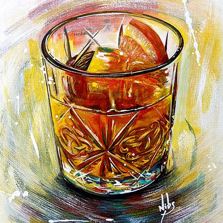 Old Fashioned Whiskey cocktail painting