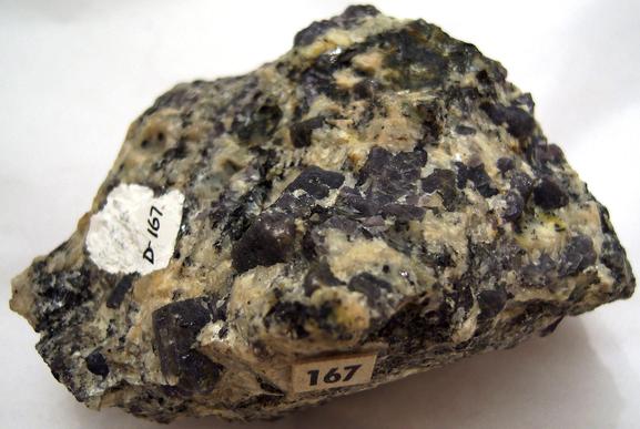 Blue gray Corundum Sapphire crystals, Baddeleyite, Biotite mica, Bozeman Corundum Co. Mine, Gallatin Gateway, Gallatin County, Montana, USA, ex Rutgers Geology Museum