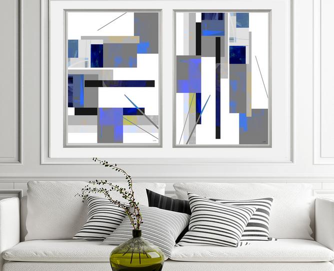 Blue, gray and green abstract art, #abstract art