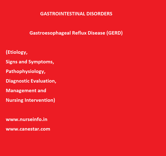 GASTROINTESTINAL DISORDERS – Gastroesophageal Reflux Disease (GERD) (Etiology, Signs and Symptoms, Pathophysiology, Diagnostic Evaluation, Management and Nursing Intervention)