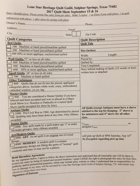 Quilt Show Entry Form