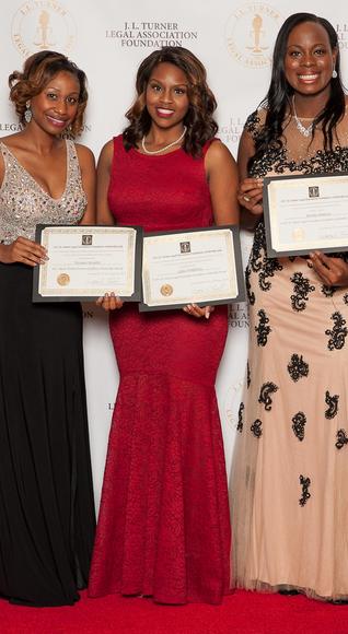 JL Turner Legal Association Foundation Award Recipients in evening gowns