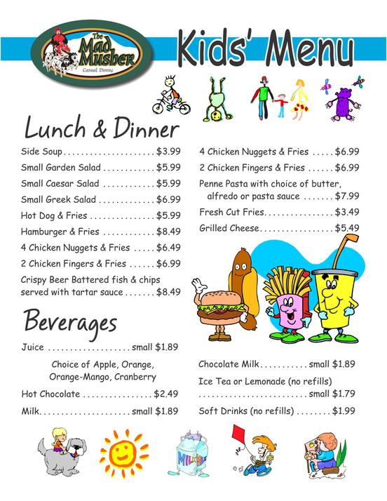 Dinner Menu For Kids