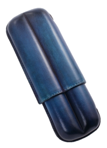 Leather Cigar Case Patina - 2 Cigars calibre 27 - E BLUE