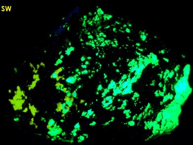 fluorescent ESPERITE, WILLEMITE, CLINOHEDRITE, FRANKLINITE, Franklin Mine, Franklin, Franklin Mining District, Sussex County, New Jersey, USA, type locality