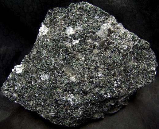 fluorescent WOLLASTONITE, GARNET, PYRITE, DIOPSIDE, black CALCITE - Sterling Mine, Sterling Hill, Ogdensburg, Franklin Mining District, Sussex County, New Jersey, USA