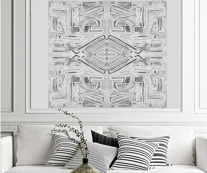 Gray and white geometric abstract art painting print