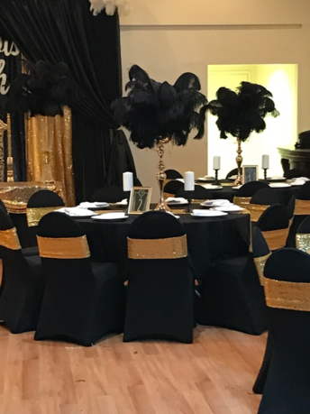 Black feather centerpiece rental Gatsby