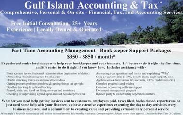 Postcard Image: Sanibel Florida - Bookkeeper Support, Accounting Management, Bank Account Reconciliations, Training New Bookkeepers, Double Checking Forecasts & Investment Ideas, Deadline Tracking & Backup, Payroll and state and local tax filing answers and assistance, bookkeeper supervision, once a year activities, 1099s, benefit plans, audit support, applications and forms, complex proposals and pricing, common accounting software and support, document management program, related party and owner-entity seperation matters