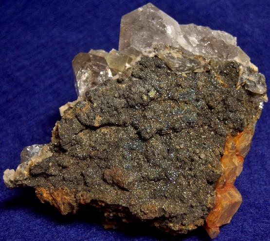 fluorescent Herkimer Diamond QUARTZ, DOLOMITE, CALCITE, MARCASITE, PYROBITUMEN - St. Johnsville, Montgomery County, New York, USA - ex Adrian Labuz 1970s