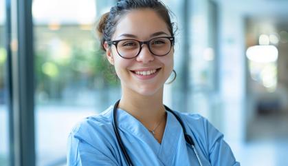 Nurse standing in hallway and smiling