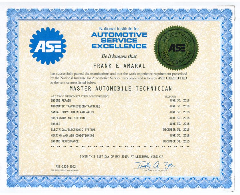 ASE Certification Apex Automotive Phoenix Arizona