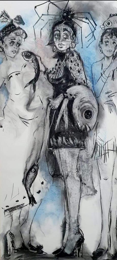 Black Market Fish - Charcoal and Chalk on Paper 130 x 70 cm