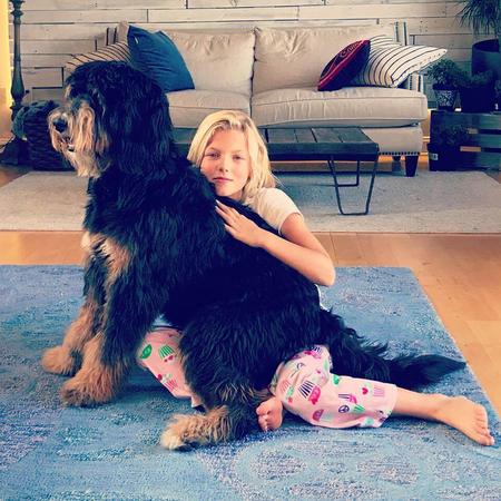 Phantom bernedoodle with kids