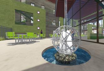 3D Green Planet Architects fountain orb view
