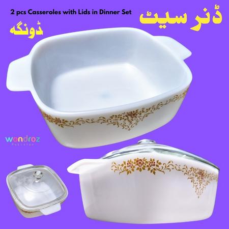 Dinner Set in Pakistan. Best Glass Dinner Set with Gold Plated Edges and Floral Motif. Buy Elegant Imported Dinner Set in Karachi