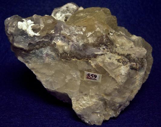 fluorescent SW LW Witherite, fluorite, calcite, sphalerite, Minerva No. 1 Mine, Ozark-Mahoning Group, Cave-in-Rock Sub-District, Illinois Kentucky Fluorspar District, Hardin County, Illinois