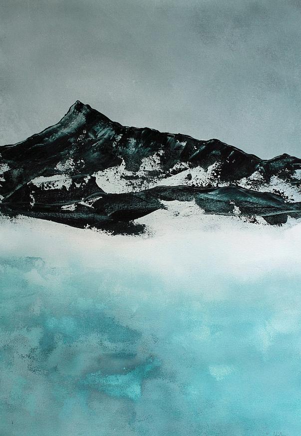 Lake in Winter. Alpine Snow and Ice Landscape Painting by Orfhlaith Egan. Berlin | Galway. Christmas Collection Wall Art 2020.