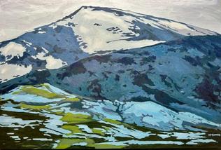 Randy Swann Icelandic mountain painting on display at the Lakeville Public Library in May and June 2025