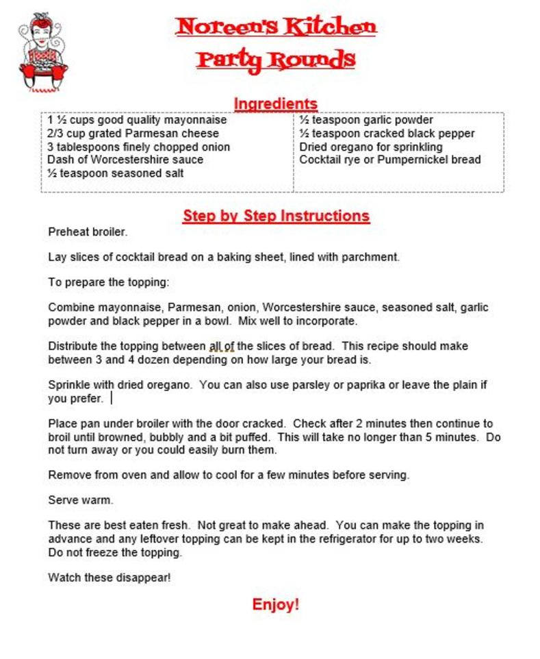 Party Rounds Recipe, Noreen's Kitchen