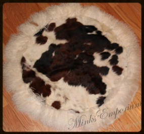 Cowhide Leather Rugs Tibetian Lamb Trim