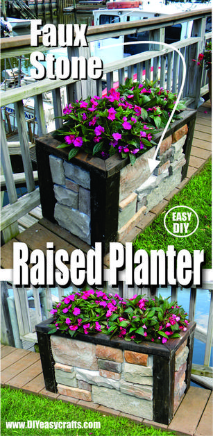 How to build an easy DIY stone veneer raised planter. FREE step by step instructions. www.DIYeasycrafts.com