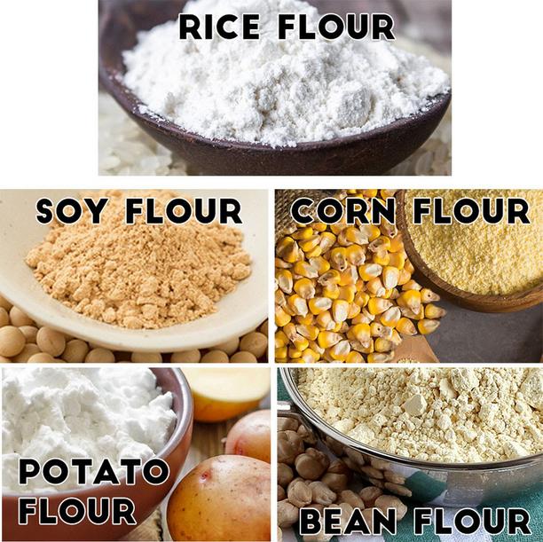 Gluten-free flours <br>(rice, soy, corn, potato, bean)