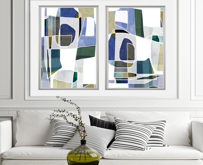 Blue, gray and gold abstract art, #abstract art