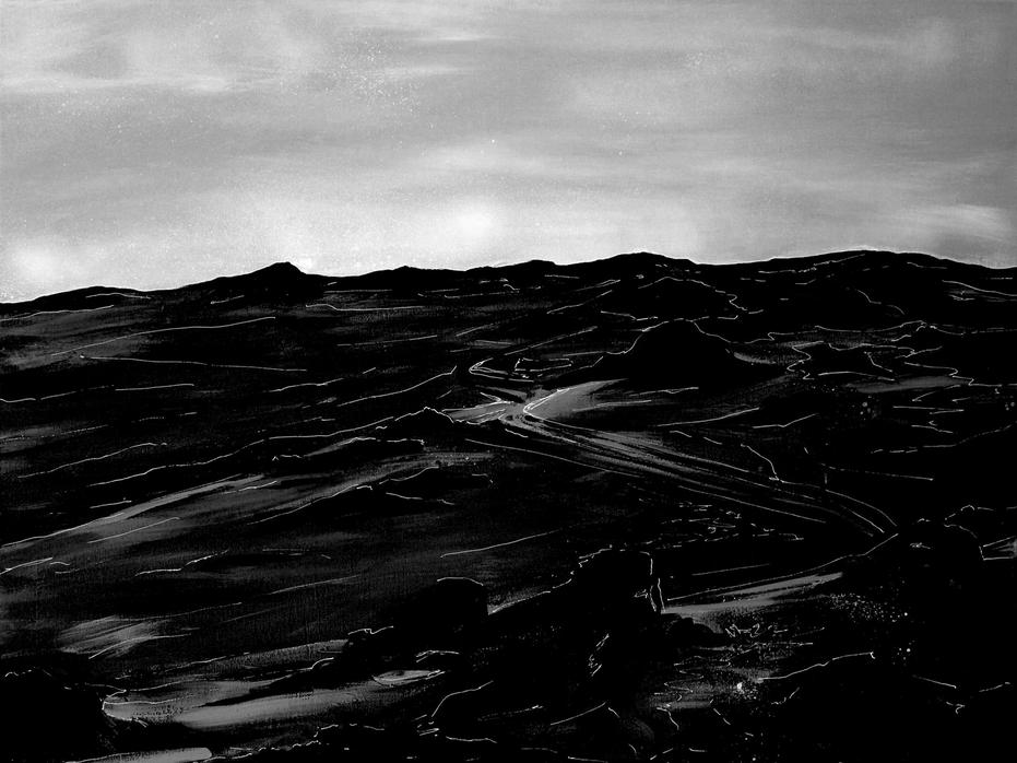 The Road. Hand-painted canvas, scanned and converted to digitally enhanced still by Orfhlaith Egan @orlainberlin, July 2022 objkt.com