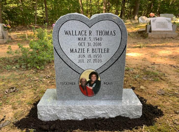heart shaped headstone with ceramic portrait
