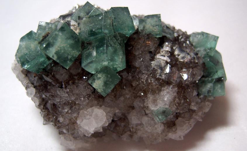 fluorescent green FLUORITE, QUARTZ, GALENA - Rogerley Mine, Rogerley Quarry, Stanhope, Frosterley, Weardale, North Pennines, County Durham, England, United Kingdom - for sale