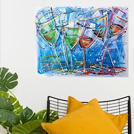 Funky vibrant wine glass painting