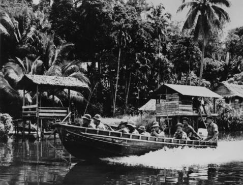 Gurkhas in Borneo on riverine operations