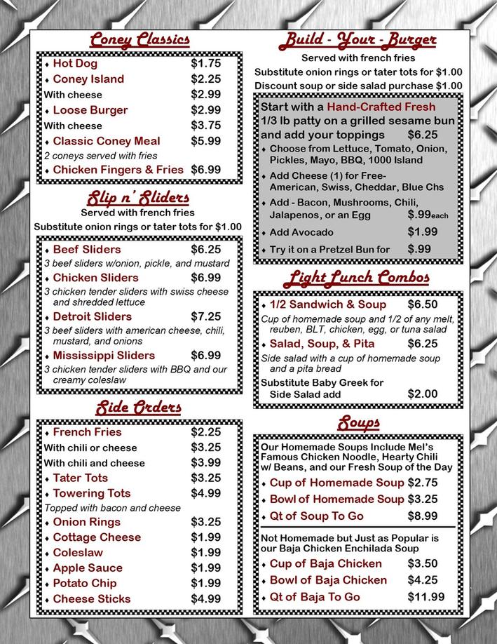 Mel's grill 2 Menu