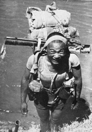 Gurkha crossing the Irrawaddy River in Burma