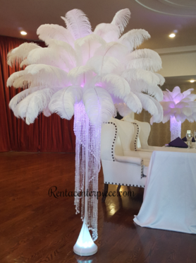 Rose gold candelabra ostrich feather centerpiece - RentalCenterpiece