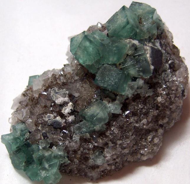 fluorescent green FLUORITE, QUARTZ, GALENA - Rogerley Mine, Rogerley Quarry, Stanhope, Frosterley, Weardale, North Pennines, County Durham, England, United Kingdom