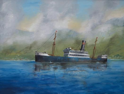 steam ship oil painting Martinique