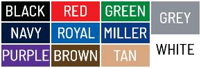 privacy windscreen color chart: black, navy, royal, green, tan, gray, brown, red, orange, white