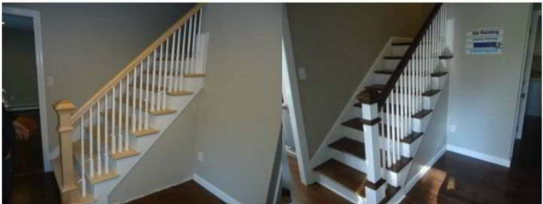 before and after of painted staircase.