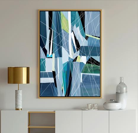 Blue multi-color geometric abstract art painting print