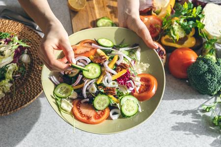 Woman preparing healthy meals from scratch