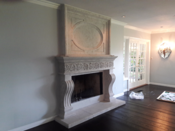 Classic Cast Stone Fireplace Mantel with Overmantel